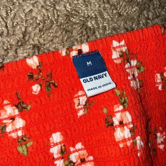 Old Navy Red Floral Midi with Cap Sleeves - Picture 2 of 3